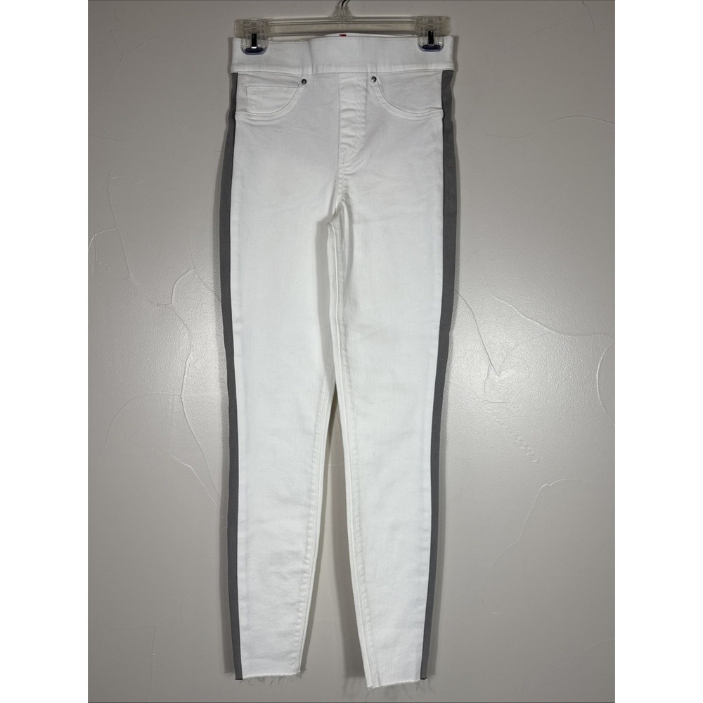 Spanx Women's Ivory W/ Gray Stripe Distressed Pull On Jean‎ Leggings Size XS